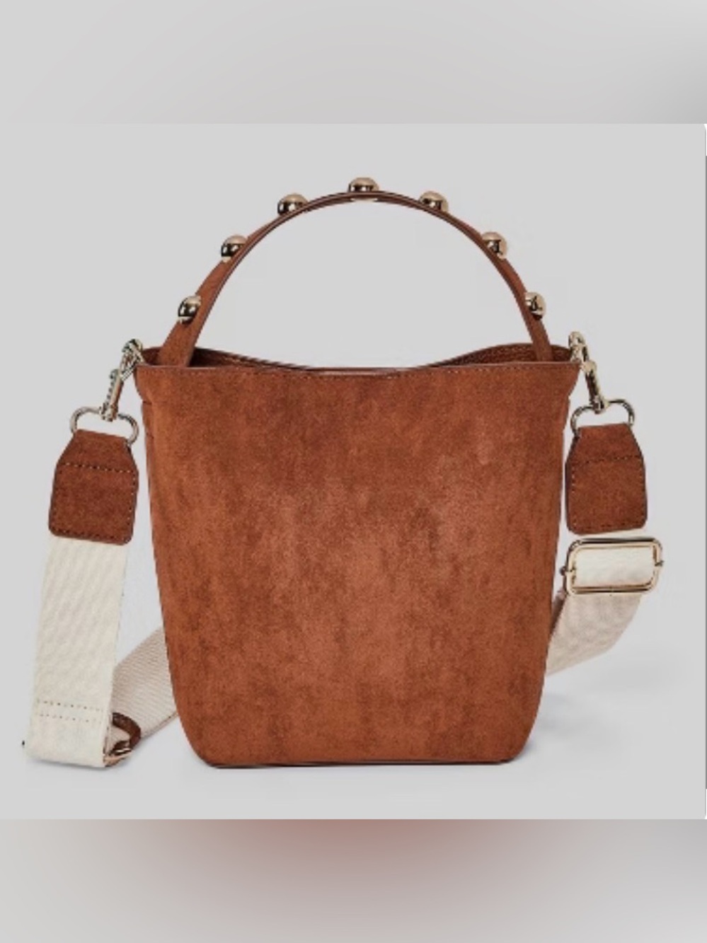 Universal Thread Cognac Brown Studded Mini Bucket Crossbody Bag New